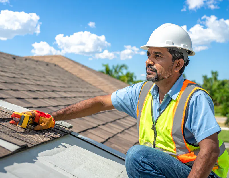Roofer inspecting shingles in Parrish, FL